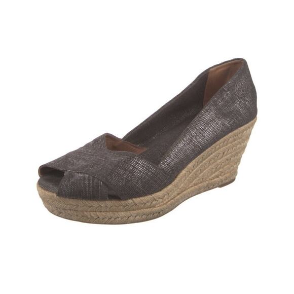 Tory Burch Filipa Pewter Gray Wedge Espadrille Womens Size 10.5 - Picture 1 of 5